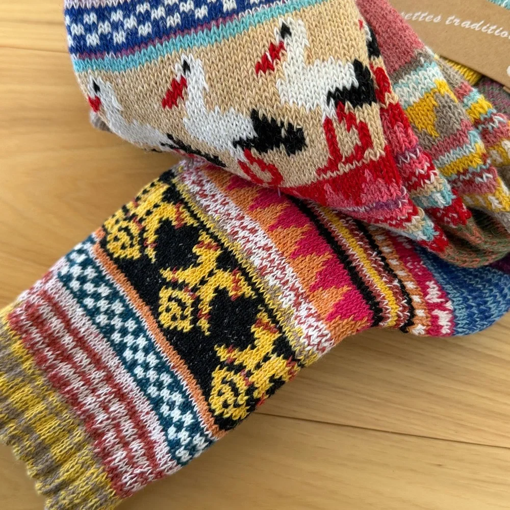 NWT Wool Winter Socks Patterned Design Made in China Bought in France Size 6-8 W
